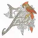  faith word  with a leopard print cardinal  tattoo design idea