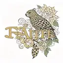  faith word  with a leopard print cardinal  tattoo design idea