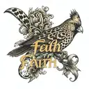 the word faith with a leopard print cardinal  tattoo design idea