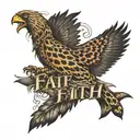 the word faith with a leopard print cardinal  tattoo design idea