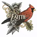 the word faith with a leopard print cardinal  tattoo design idea