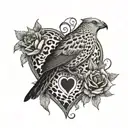 A leopard print heart with a cardinal bird perched on top, merging the client's favorite things in a unique design tattoo design idea