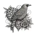 A leopard print heart with a cardinal bird perched on top, merging the client's favorite things in a unique design tattoo design idea