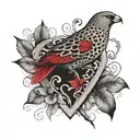A leopard print heart with a cardinal bird perched on top, merging the client's favorite things in a unique design tattoo design idea