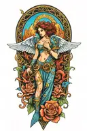 pisces and scorpio zodiac signs with a guardian angel watching tattoo design idea