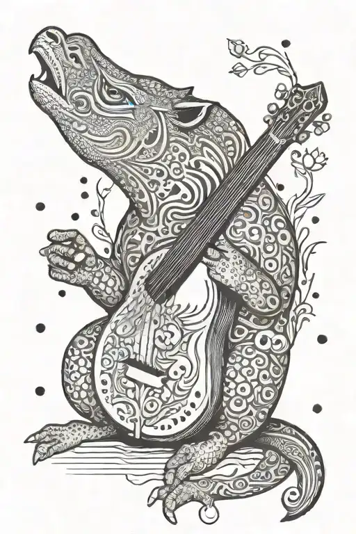 animal playing oud instrument tattoo design idea