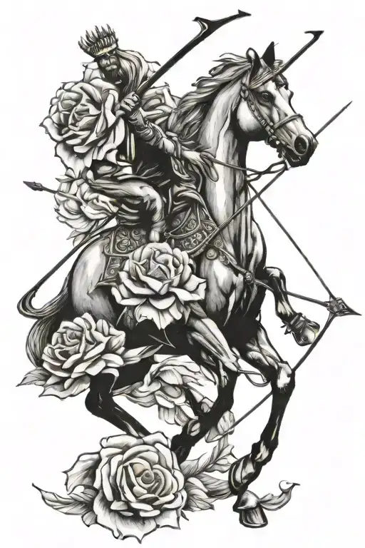 guru Nanak dev ji rose bow and arrow horse   tattoo design idea