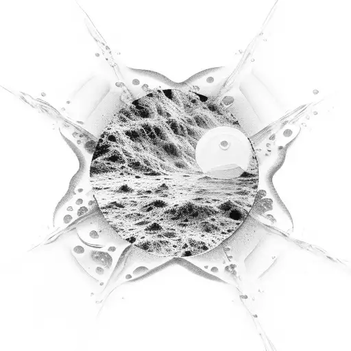 A microscopic view of water molecules forming a serene landscape tattoo design idea