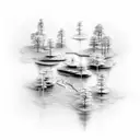 A microscopic view of water molecules forming a serene landscape tattoo design idea