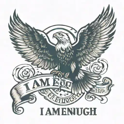 A majestic eagle soaring high above with the words 'I am enough' as a declaration of self-confidence and empowerment tattoo design idea