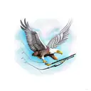 american eagle with wings spread holding a fishing rod in his talons tattoo design idea