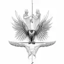 american eagle with wings spread holding a fishing rod in his talons tattoo design idea