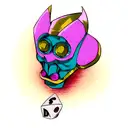 realistic killer queen from jojo's bizarre advanture with a d20 dice tattoo design idea