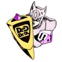 realistic killer queen from jojo's bizarre advanture with a d20 dice tattoo design idea