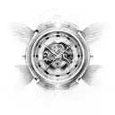 timepiece, fallen angel,  tattoo design idea