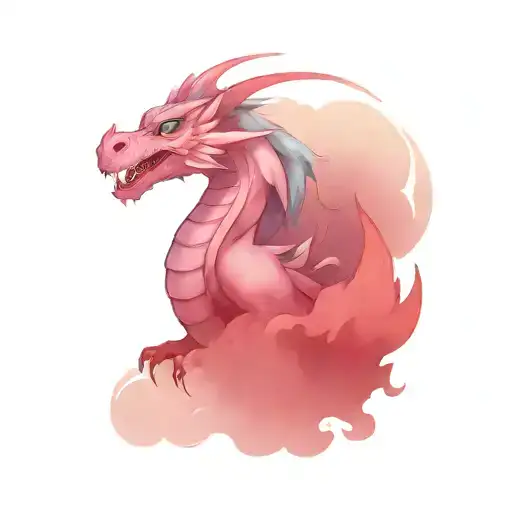 Haku dragon from the anime sprited away, he flies among the clouds, he has blue manes, among the purple and pink clouds, tattoo design idea