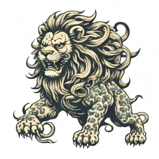 lion with Japanese storm clouds as its mane  tattoo design idea