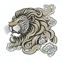 lion head with Japanese circular storm clouds as its mane  tattoo design idea