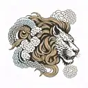 lion head with Japanese circular storm clouds as its mane  tattoo design idea