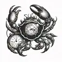 zodiac crab holding pocket watch tattoo design idea