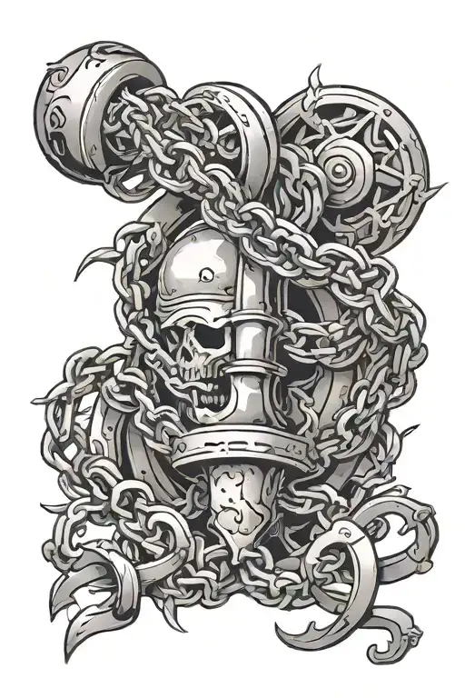 flail with briar chain tattoo design idea
