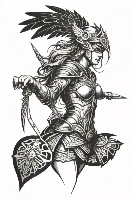 valkyrie warrior woman tattoo design idea