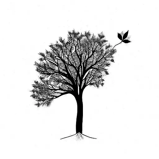 thin roots and trees with petals tattoo design idea