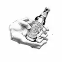 Two hands twisting a beer bottle tattoo design idea