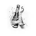 Two hands twisting a beer bottle tattoo design idea