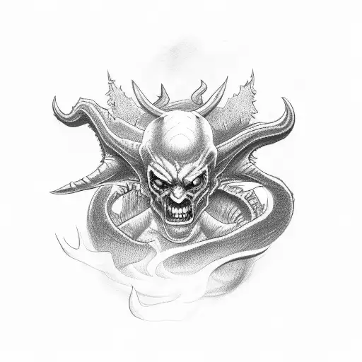 demon with smoke tattoo design idea