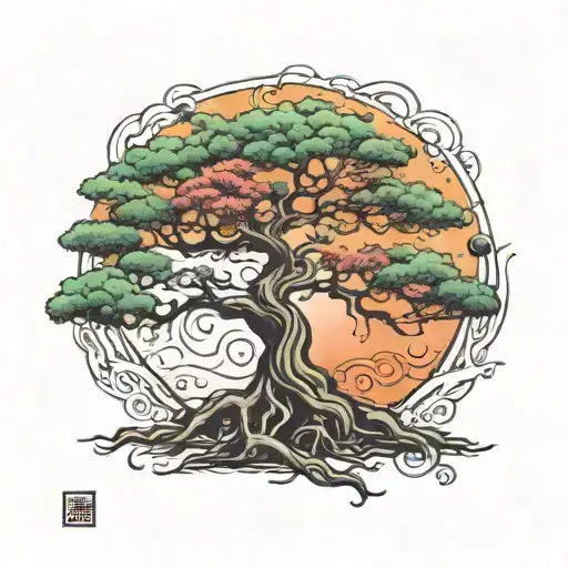 bonzai tree mixed with tree of life intertwined representing tattoo design idea