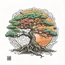 bonzai tree mixed with tree of life intertwined representing tattoo design idea