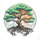 bonzai tree mixed with tree of life intertwined representing tattoo design idea