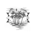 A dotwork representation of a California beach sunset with palm trees swaying in the breeze tattoo design idea