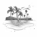 A dotwork representation of a California beach sunset with palm trees swaying in the breeze tattoo design idea