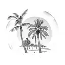 A dotwork representation of a California beach sunset with palm trees swaying in the breeze tattoo design idea