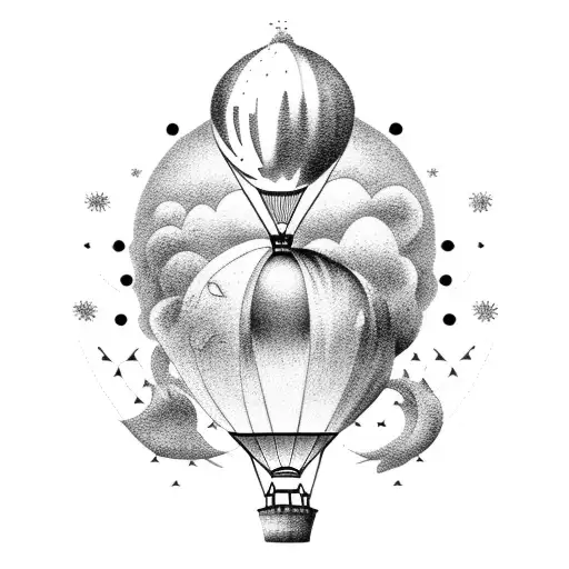 A silhouette of Miley Cyrus riding a hot air balloon tattoo design idea