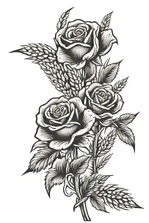 bread and roses with wheat stalk intertwined tattoo design idea