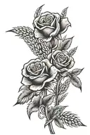 bread and roses with wheat stalk intertwined tattoo design idea