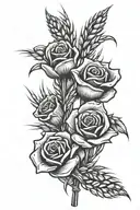bread and roses with wheat stalk intertwined tattoo design idea