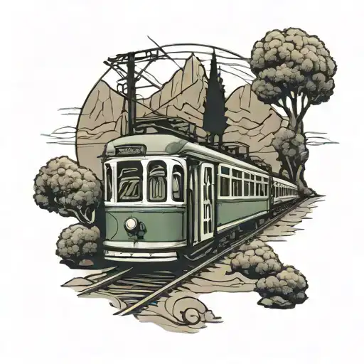 tram, landcape, rails tattoo design idea