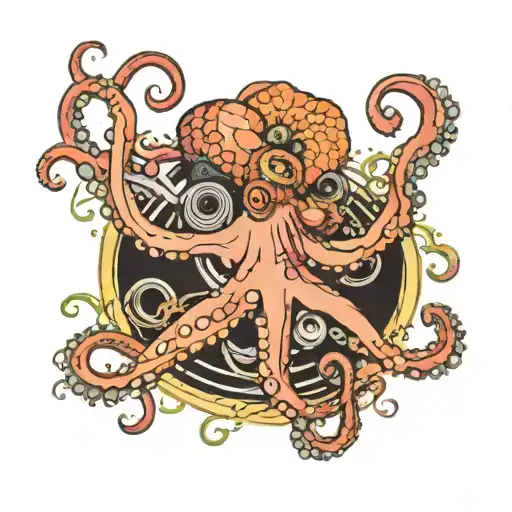 octopus with turntable tattoo design idea