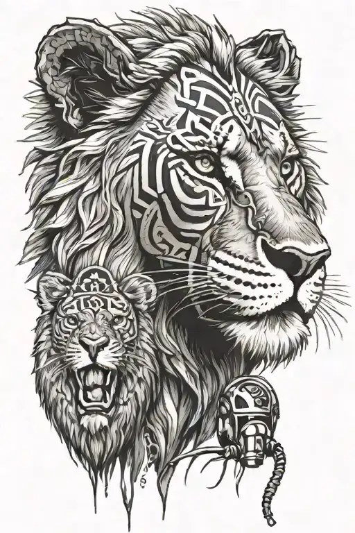 lion, baby cubs, viking, america, microphone, pittsburgh steelers tattoo design idea