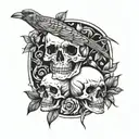 bird and skull line drawing tattoo design idea
