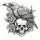 bird and skull line drawing tattoo design idea