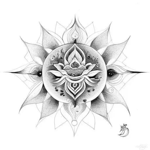 lotus with moon and sun tattoo design idea