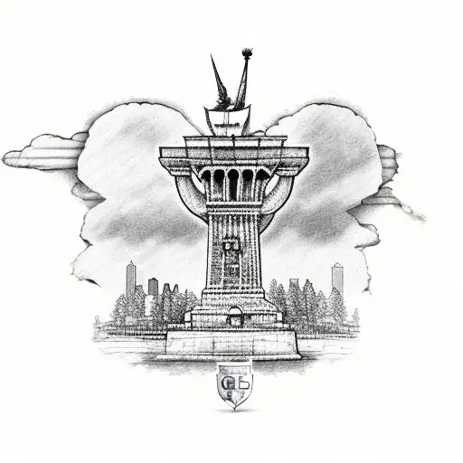 cedar tree of lebanon with statue of liberty and cardiac ekg with stethoscope tattoo design idea