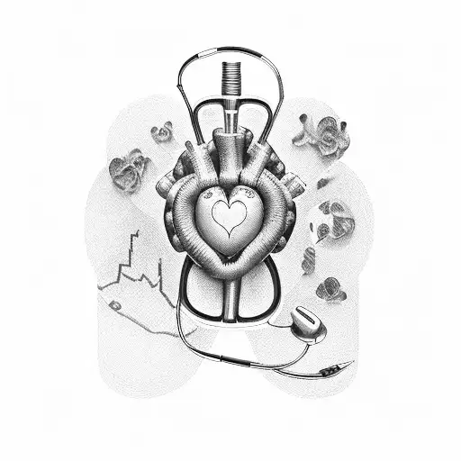 cardiac ecg with stethoscope tattoo design idea