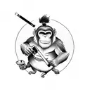 A Full Body Angry Monkey Holding A Cigarette In Its Tail And A mini gun In Its Hand tattoo design idea