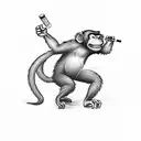 A Full Body Angry Monkey Holding A Cigarette In Its Tail And A mini gun In Its Hand tattoo design idea